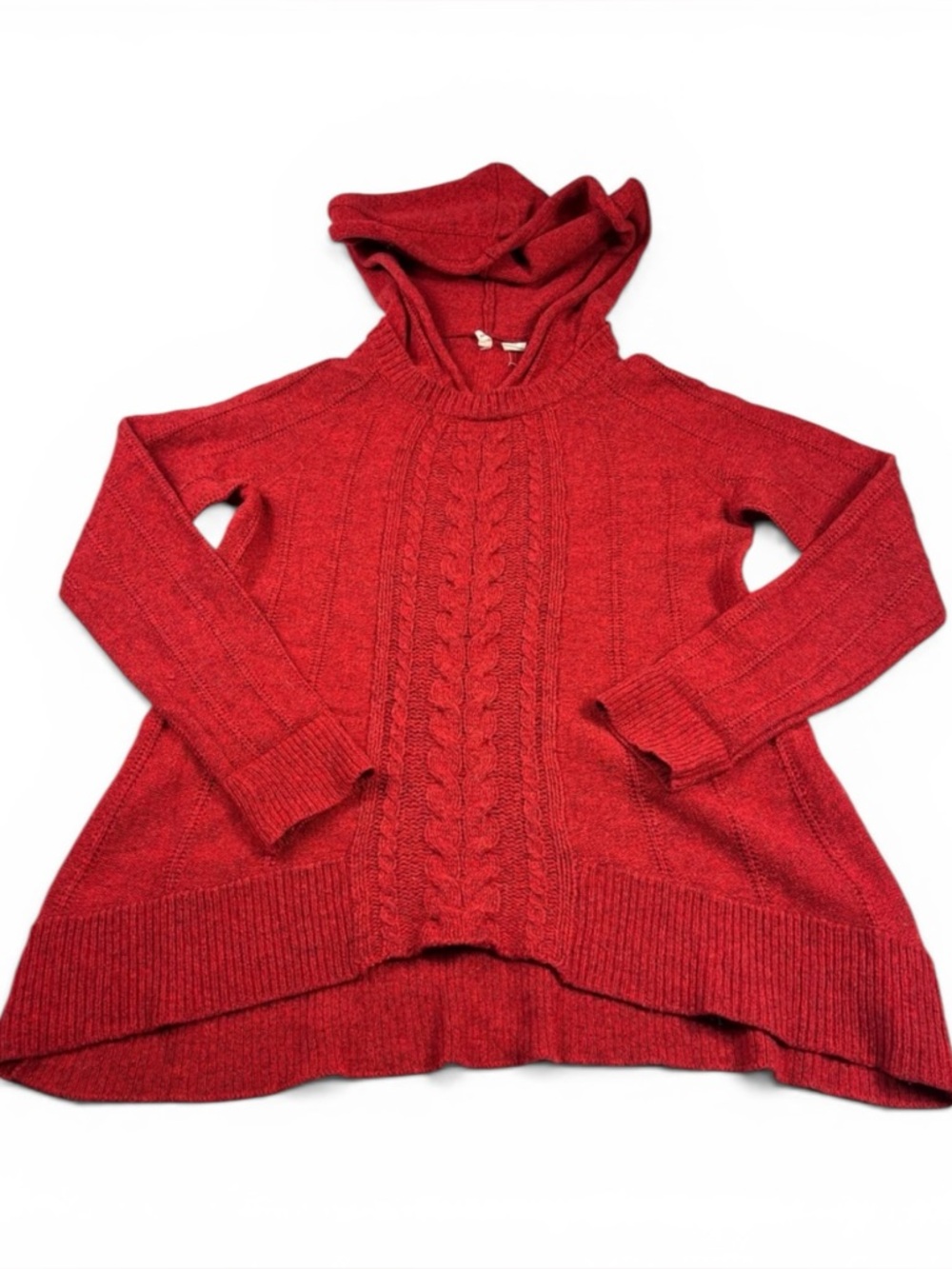 Anthropologie MOTH Fireside Red Cable Knit Hooded Sweater Cozy Rustic Knit M